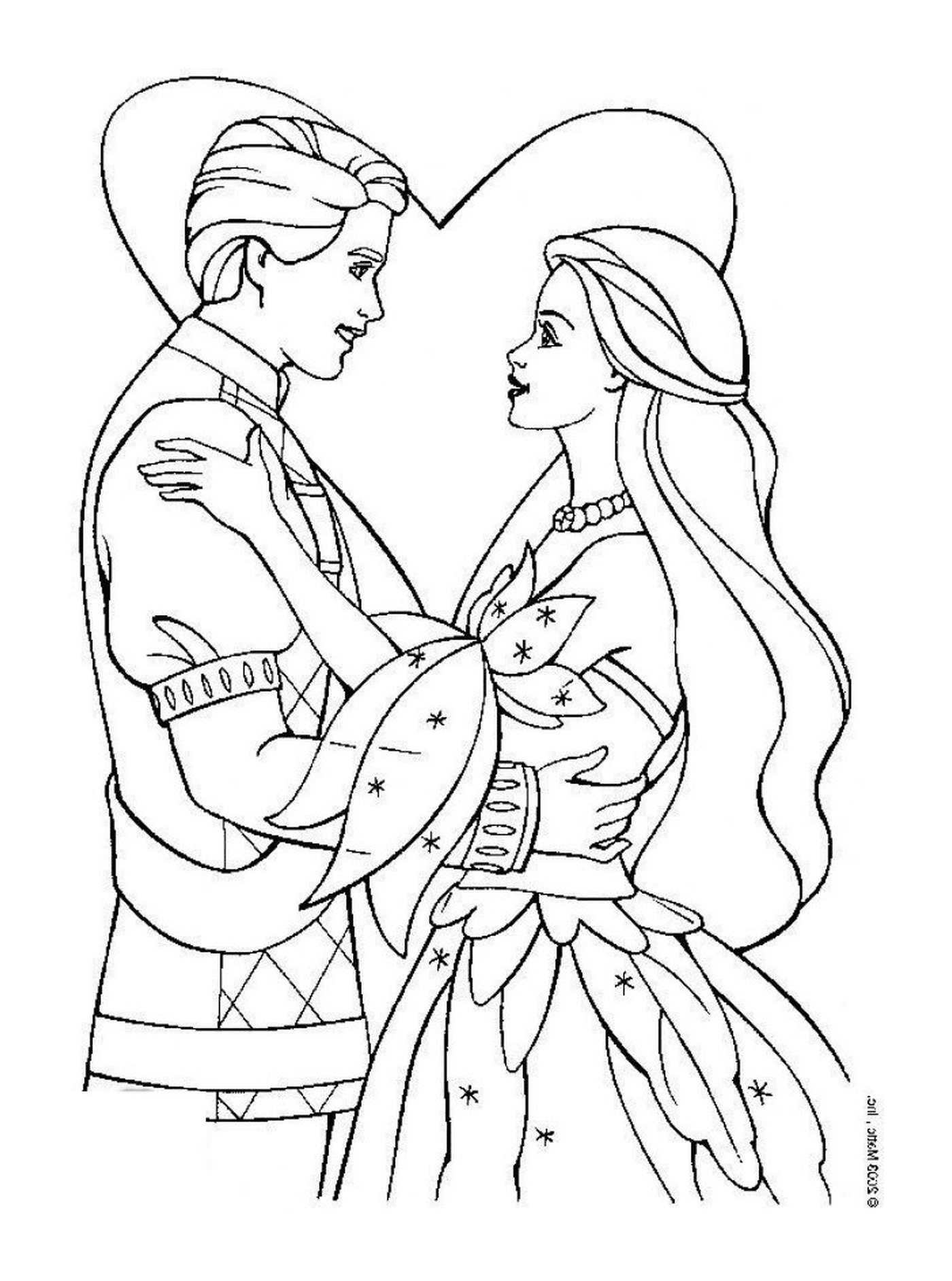  Princesa Barbie, um homem e uma mulher segurando um ao outro 