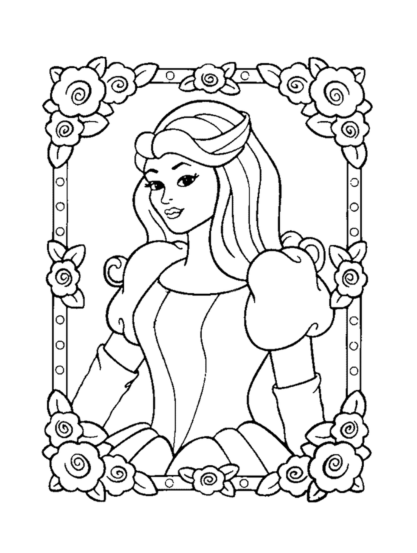  Princesa Disney, uma mulher com uma moldura de flor em torno dela 