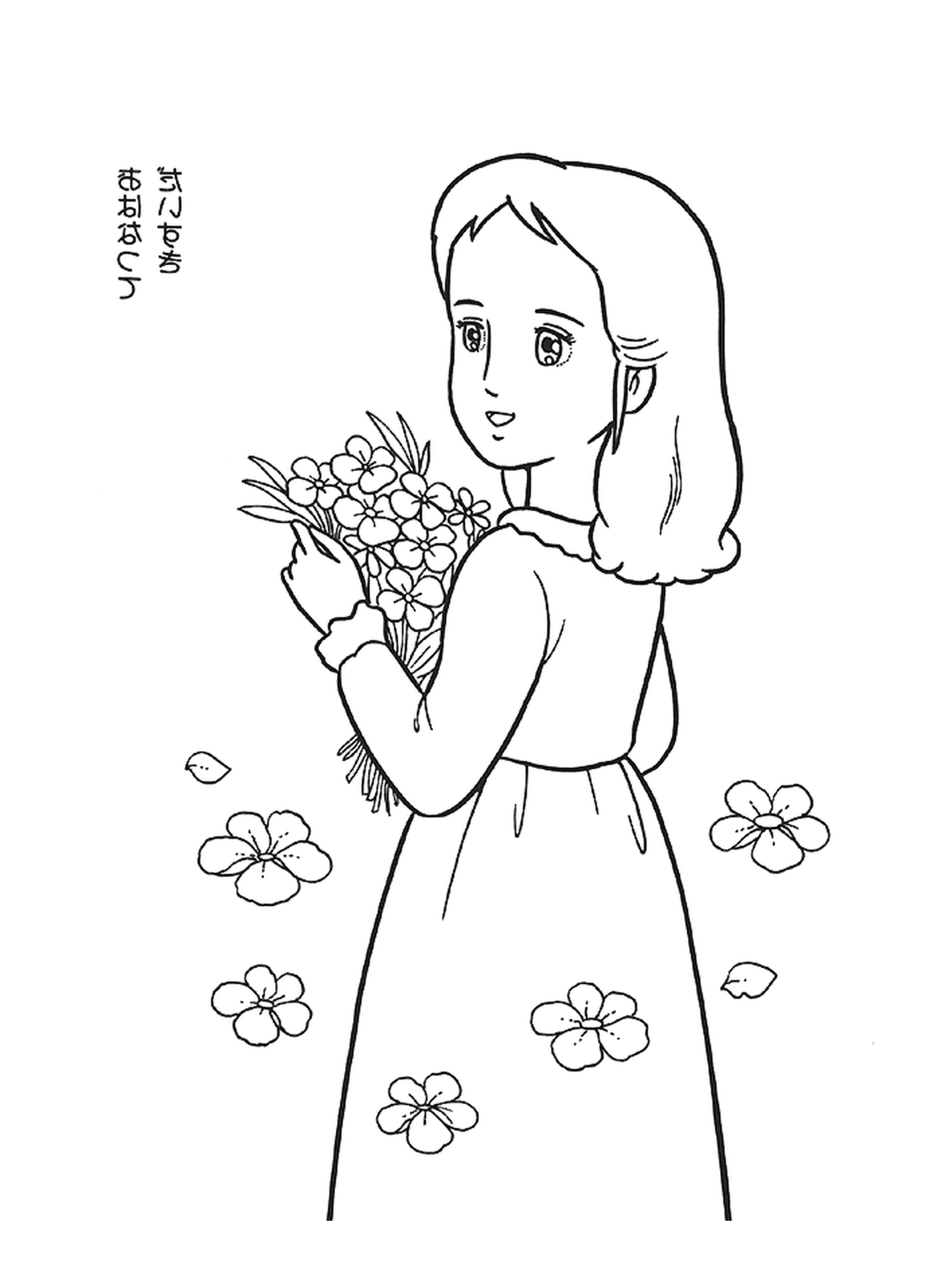  امرأة حاملة أزهار الأزهار 