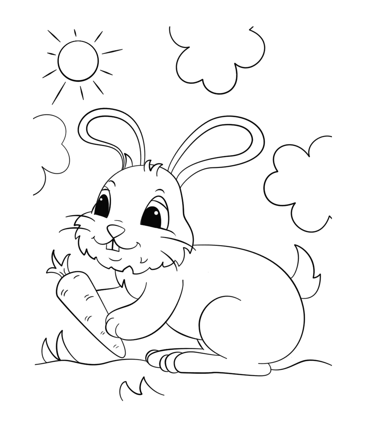  兔子在阳光下拿着胡萝卜 
