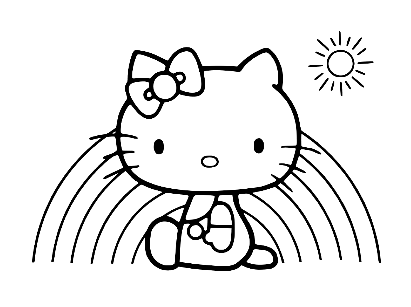  Hello Kitty na frente de um arco-íris e um sol 