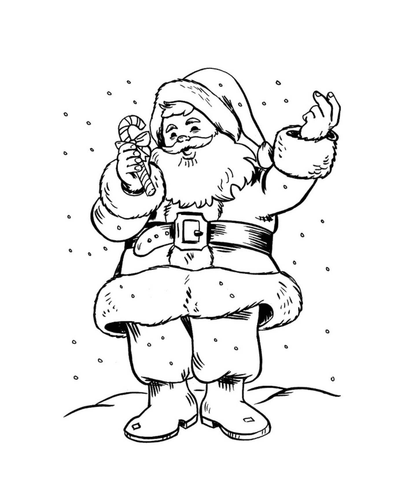  圣诞老人拿着甘蔗糖 