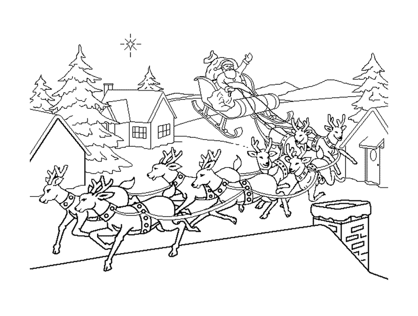  Linha de trenó do Papai Noel em uma aldeia 