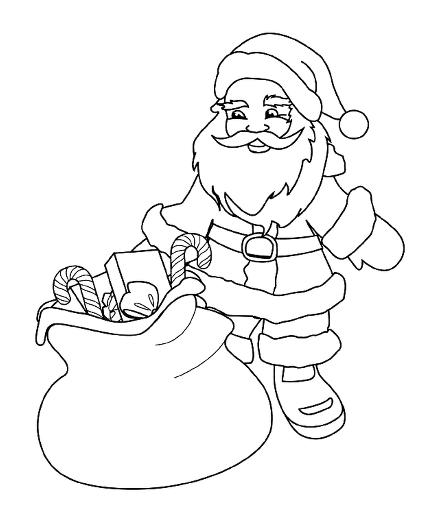  圣诞老人带着一包玩具和糖果 
