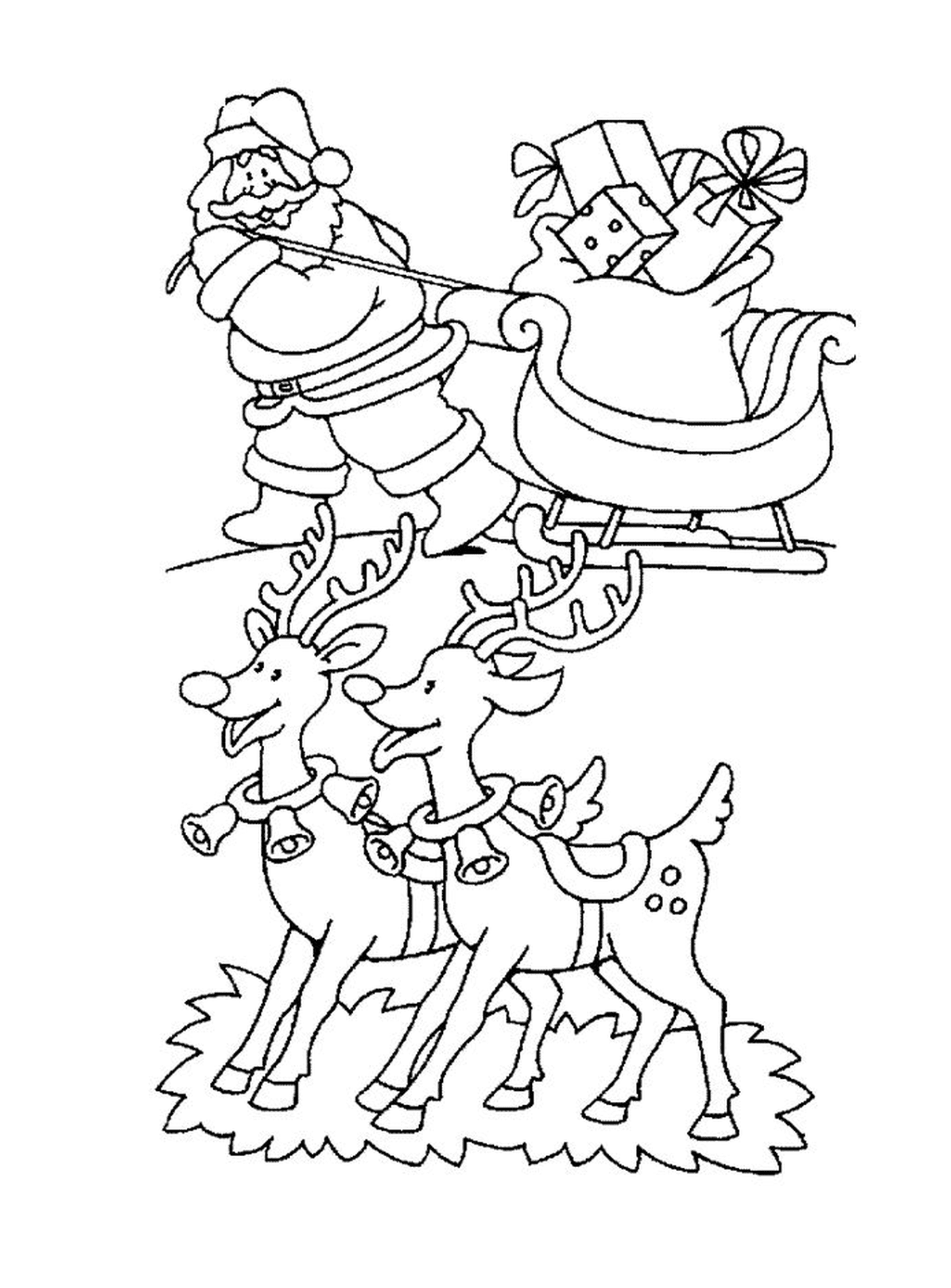  Santa com um trenó e renas 