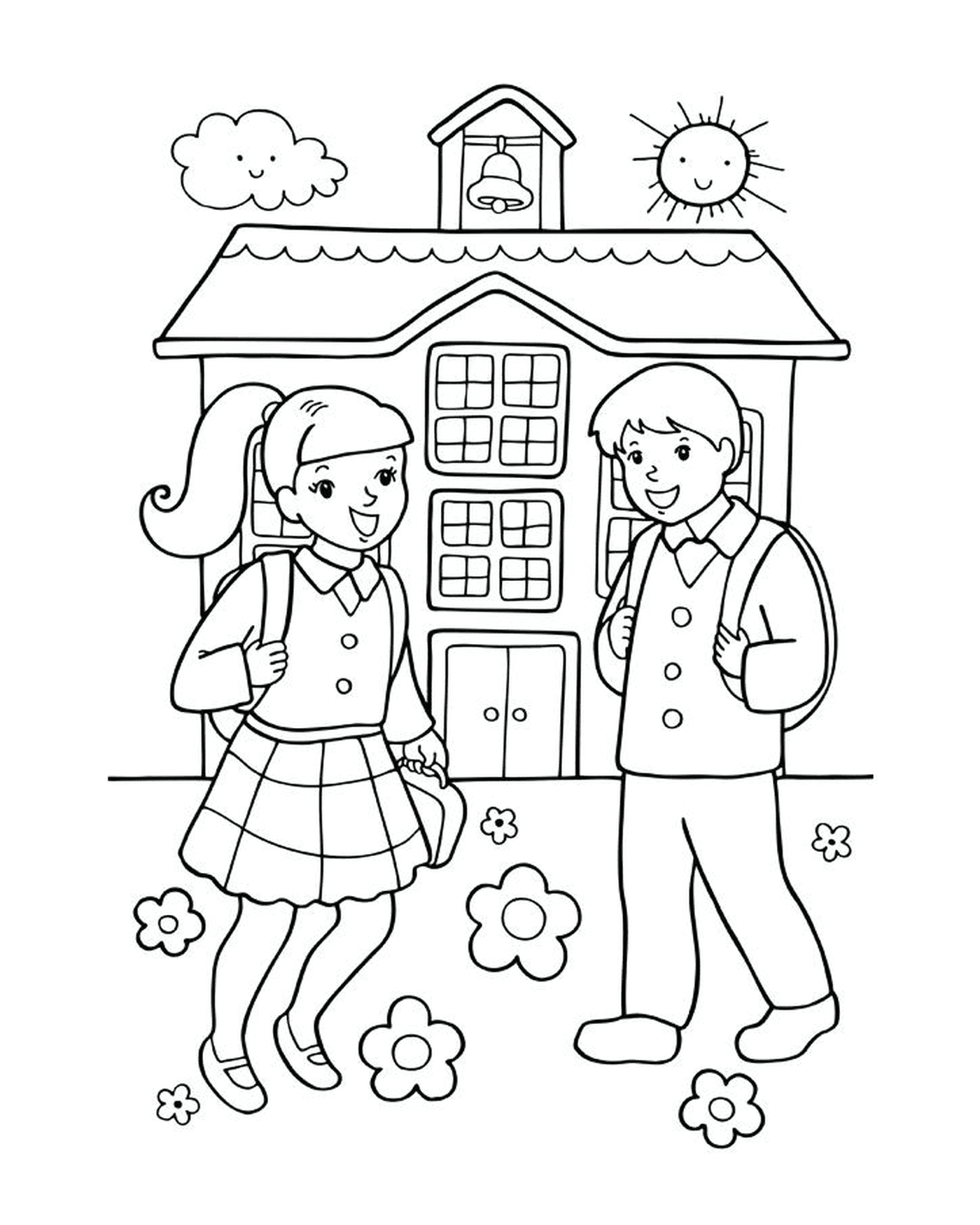  Uma menina e um menino de volta à escola 