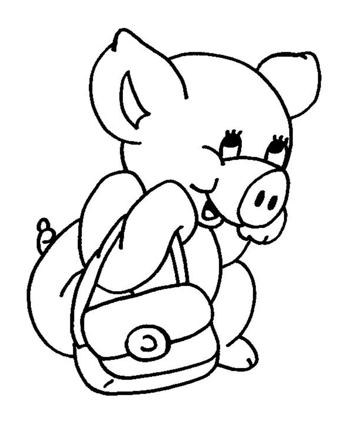  Um porco que vai para a escola com uma bolsa 