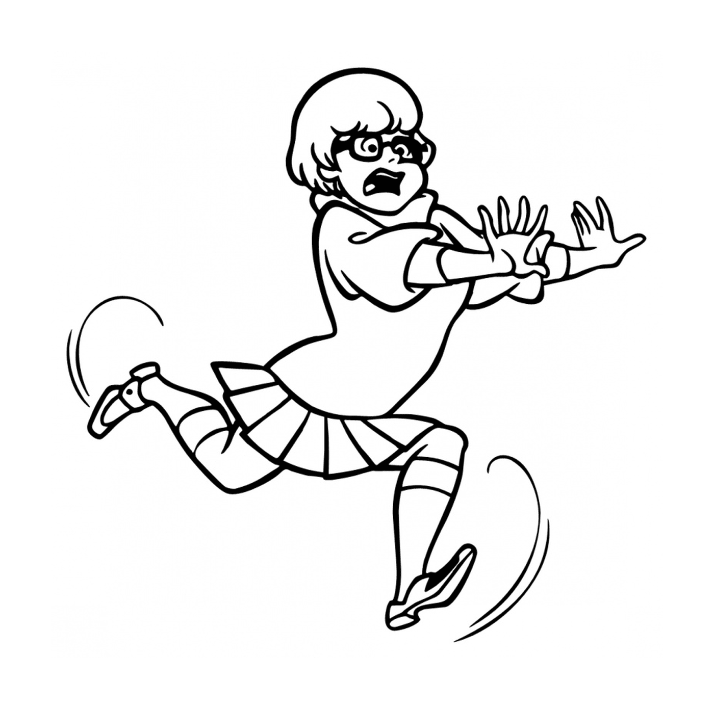  Uma menina desenhada correndo no ar 