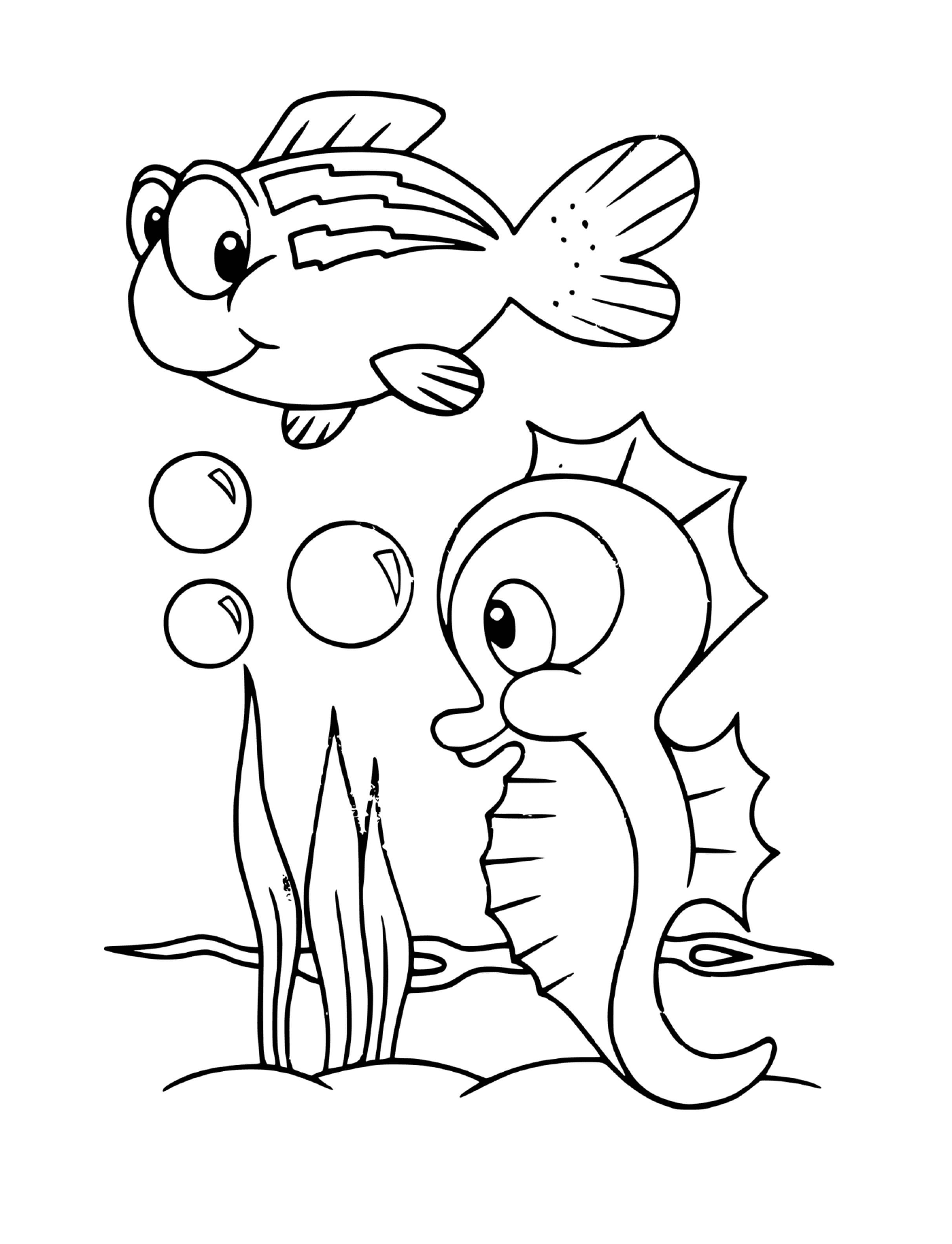  um peixe e uma tartaruga de cavalo-marinho 