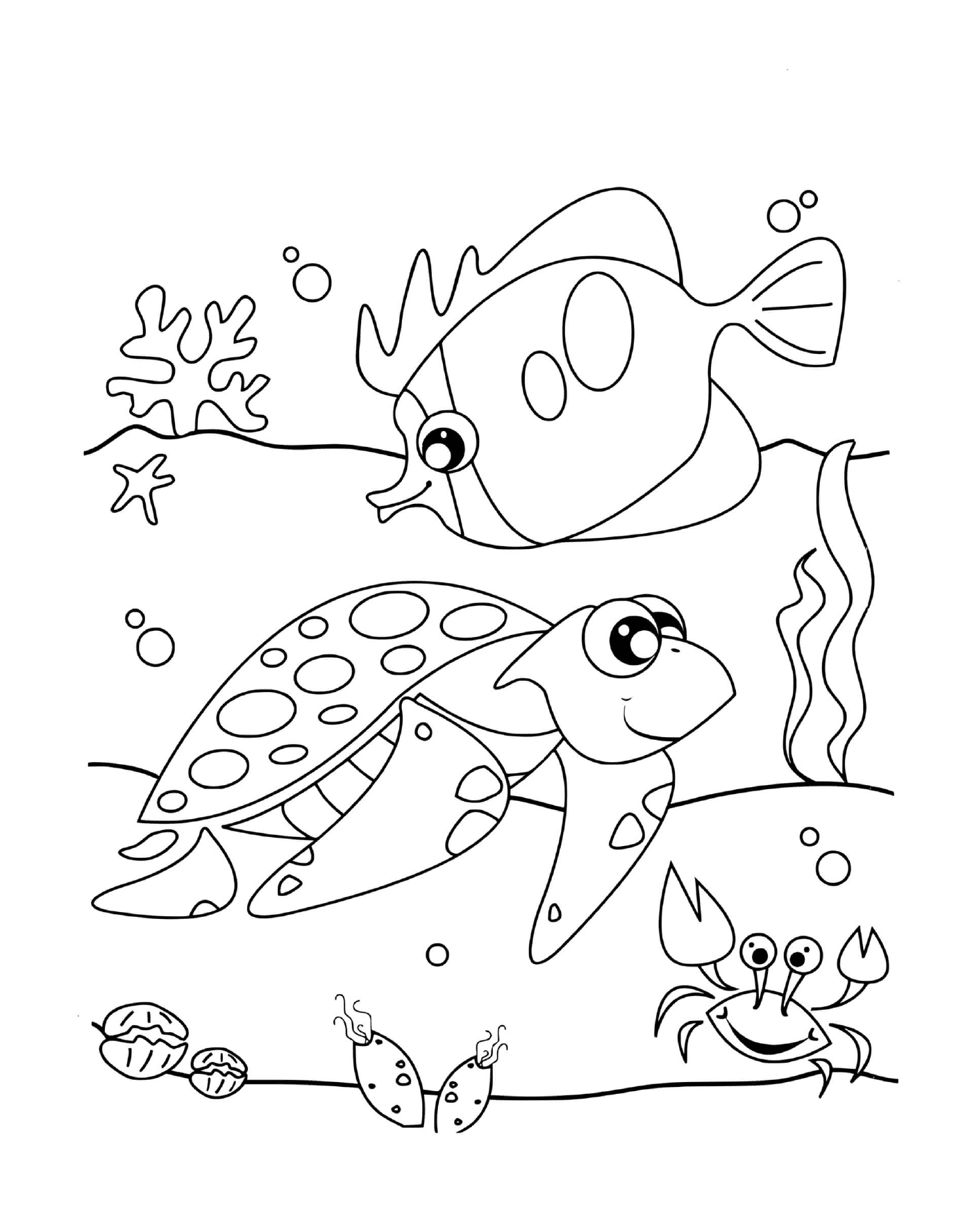  tartaruga adorável e peixe 