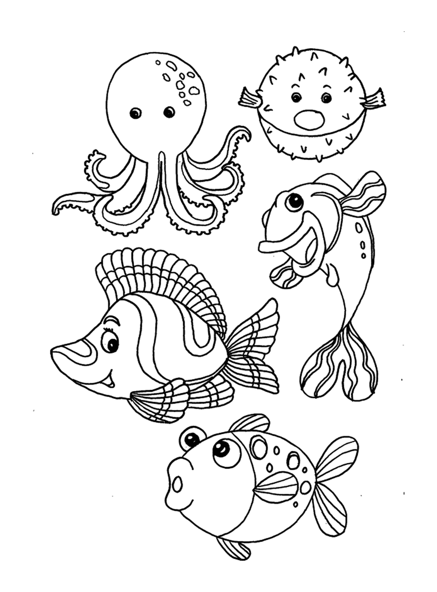  समुद्री मछलियों का एक समूह 
