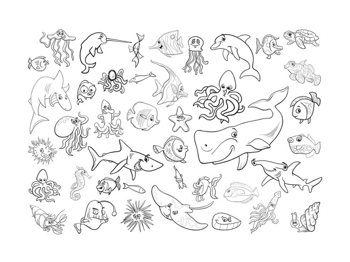  مجموعة من الحيوانات البحرية العديدة 
