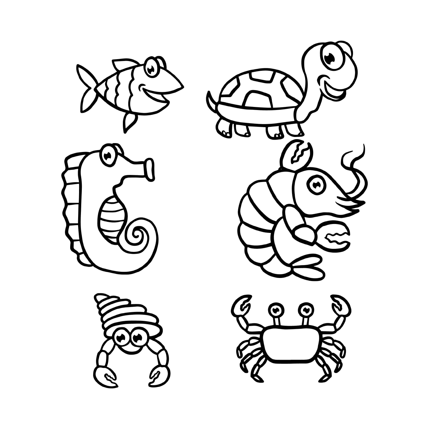  um grupo de animais marinhos e aquáticos 