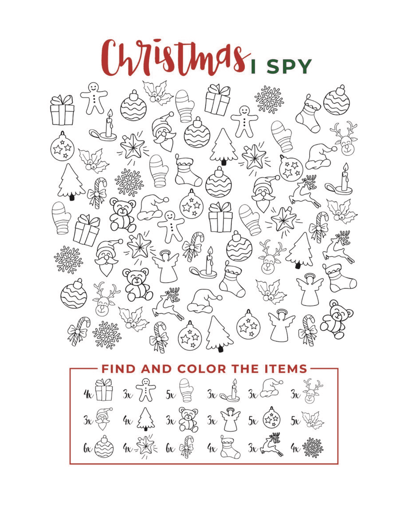  I Spy Christmas Encontrar e colorir os itens 