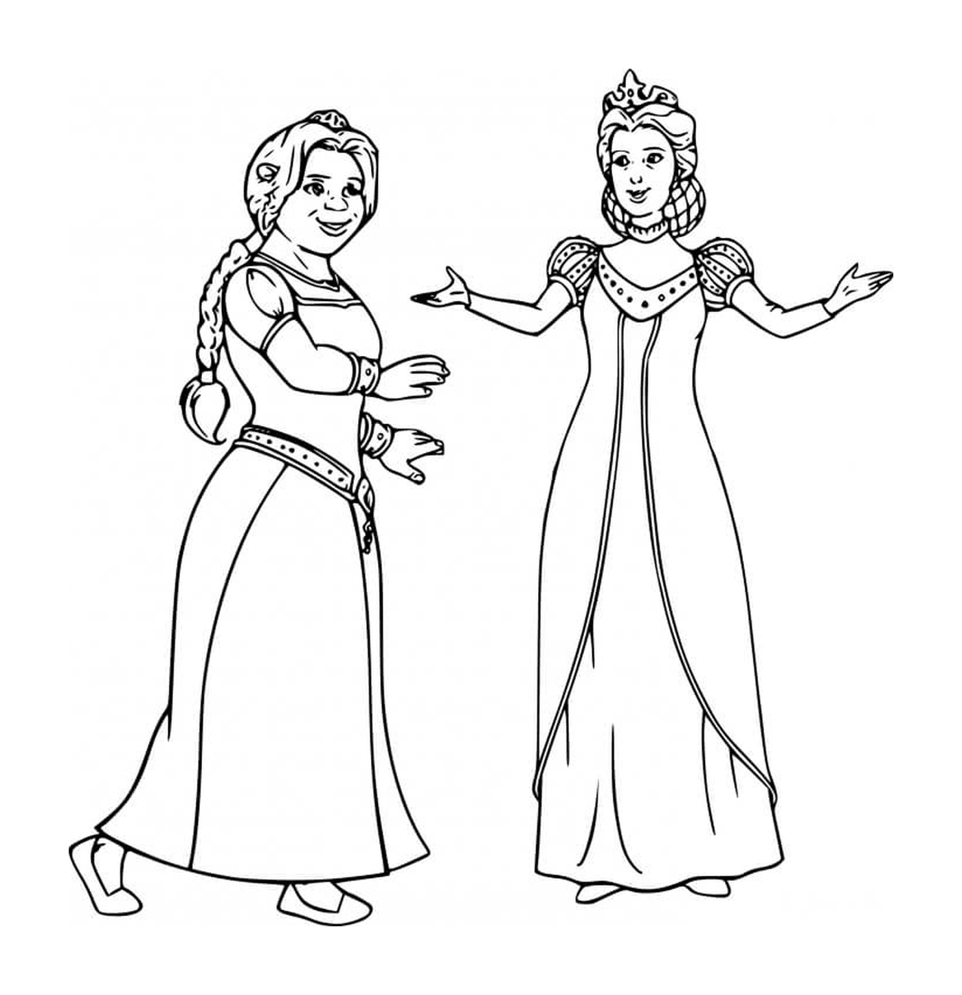  मध्य युग की पोशाक में दो औरतें 