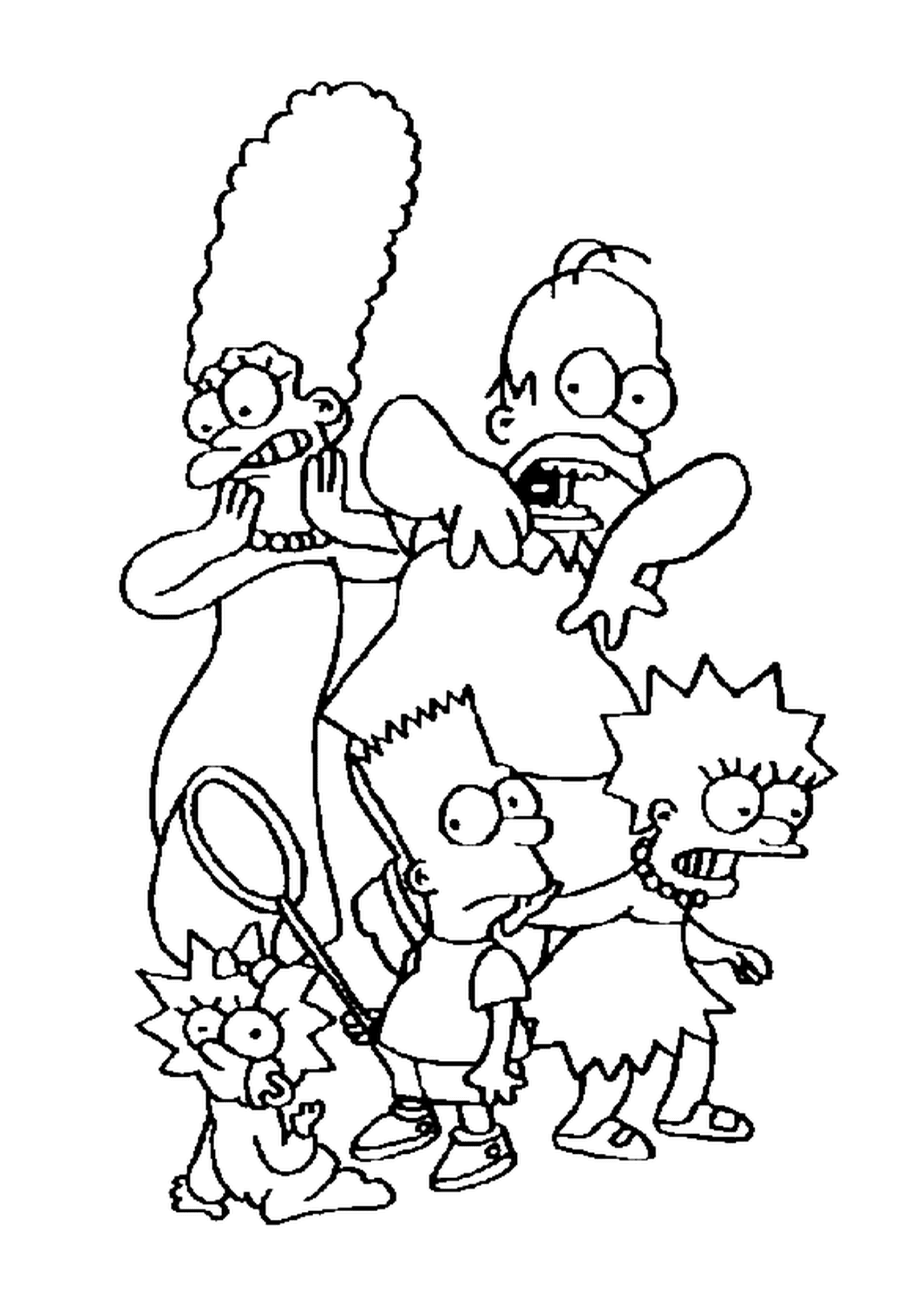  A família Simpson assustada, personagens de desenhos animados 