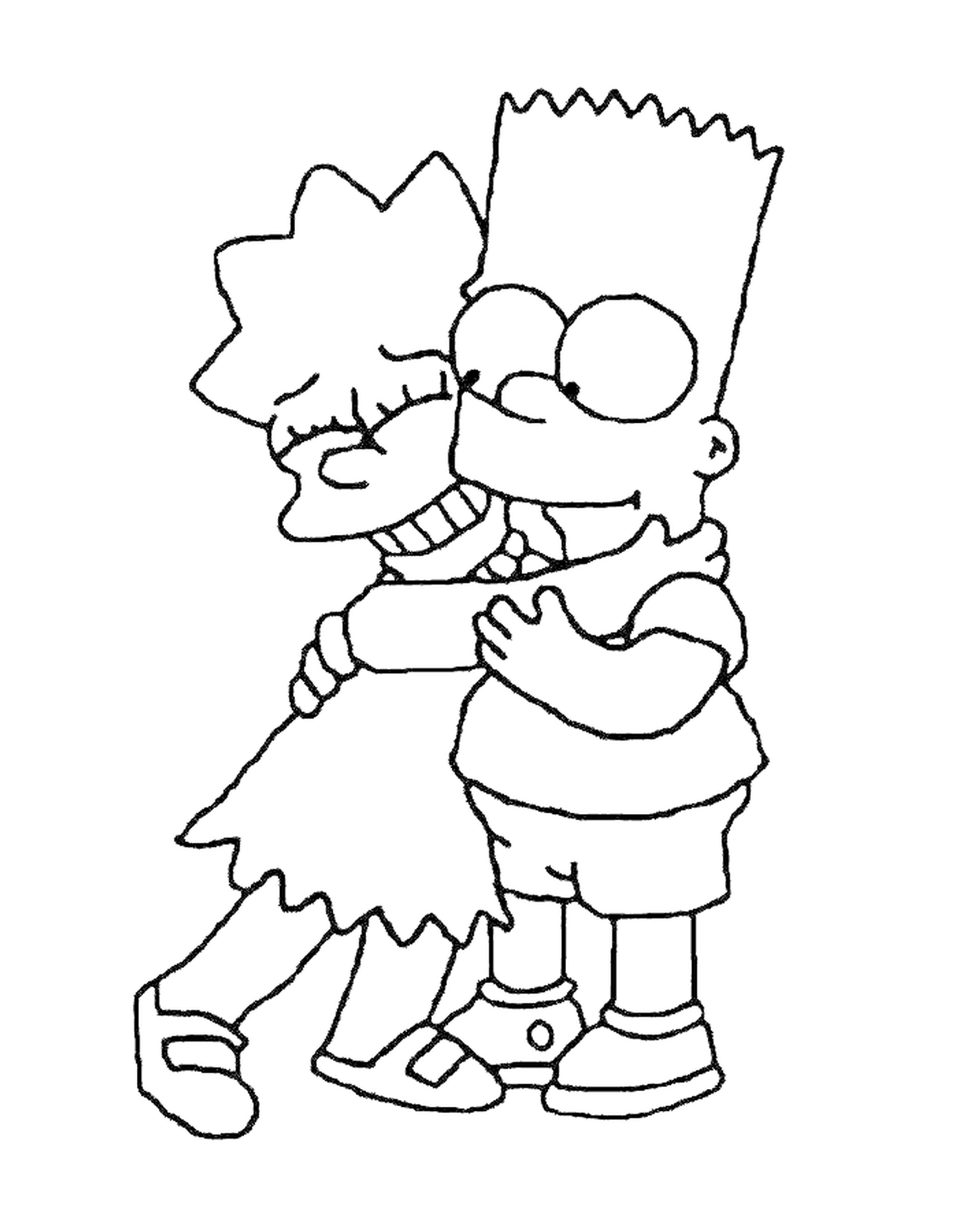  Bart和Lisa拥抱,男孩抱着一个女孩在她的怀里 