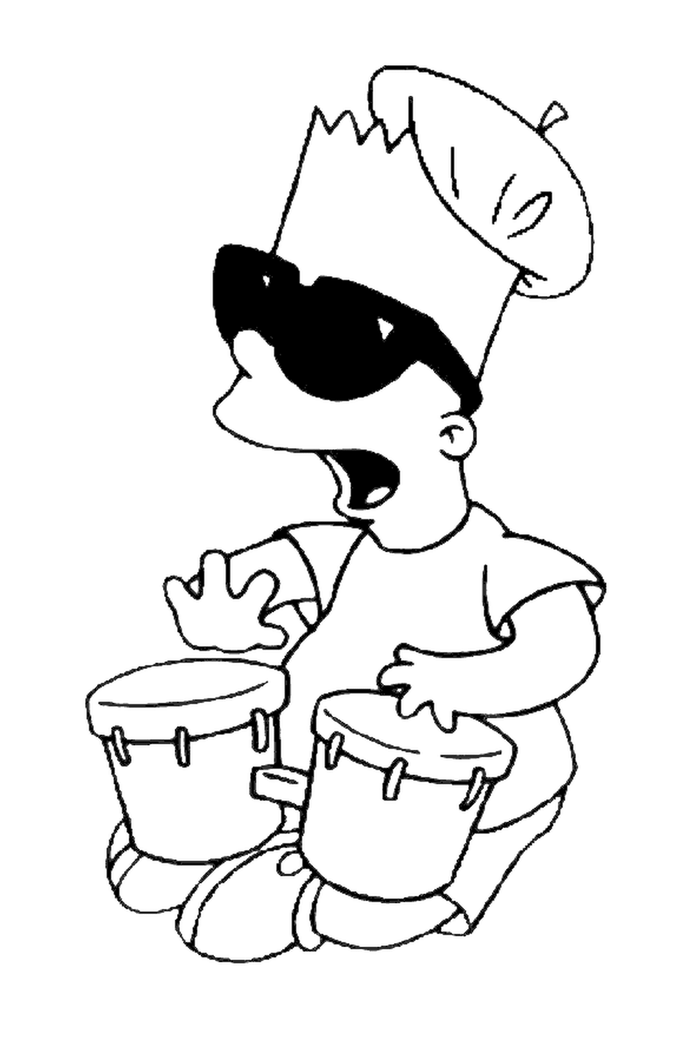  Bart faz música com tam-tams, ninguém tocando um instrumento 