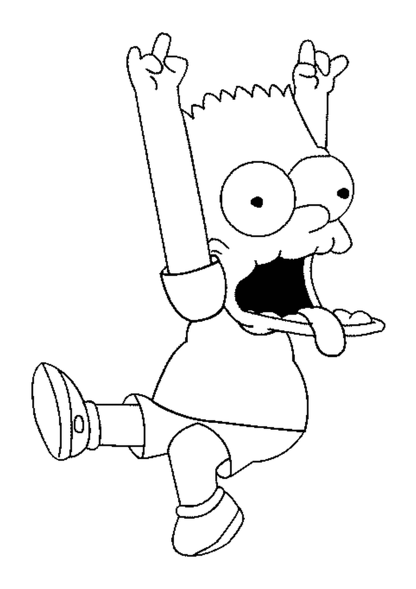  Bart faz uma careta com os braços no ar 