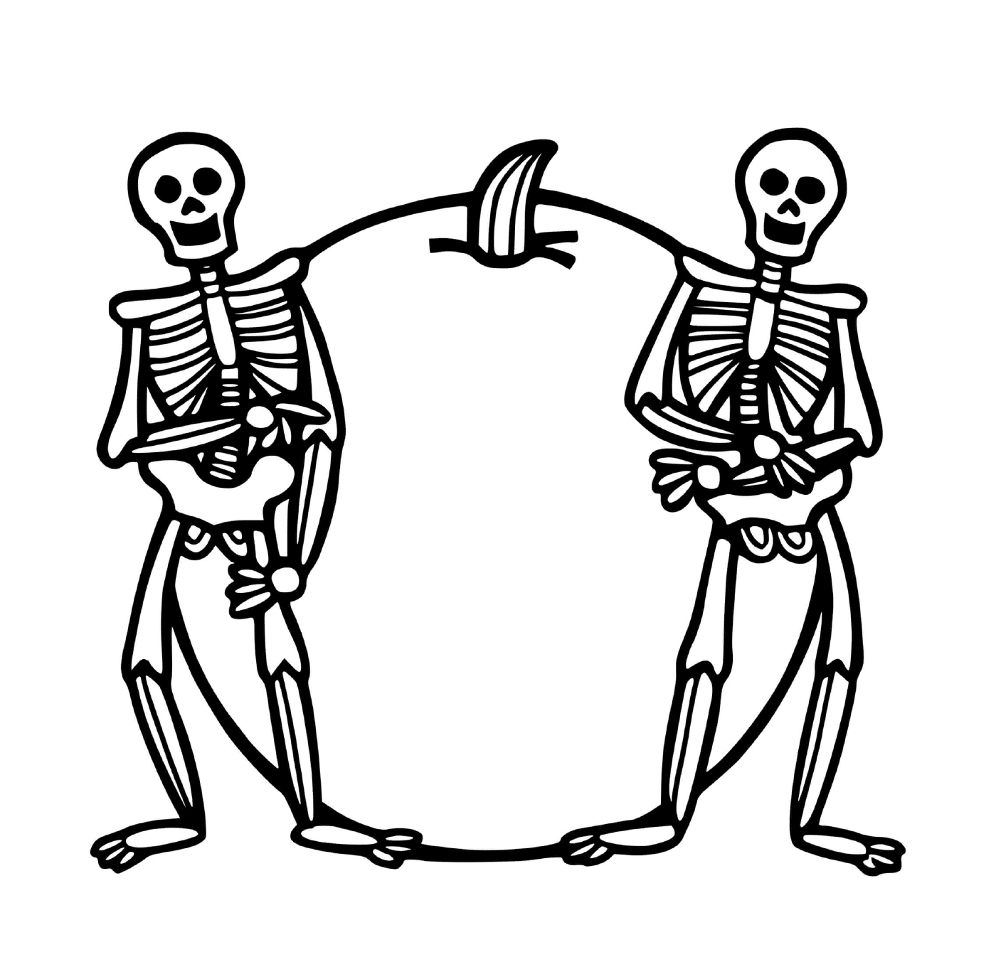  Halloween, esqueleto, de pé pela mão 