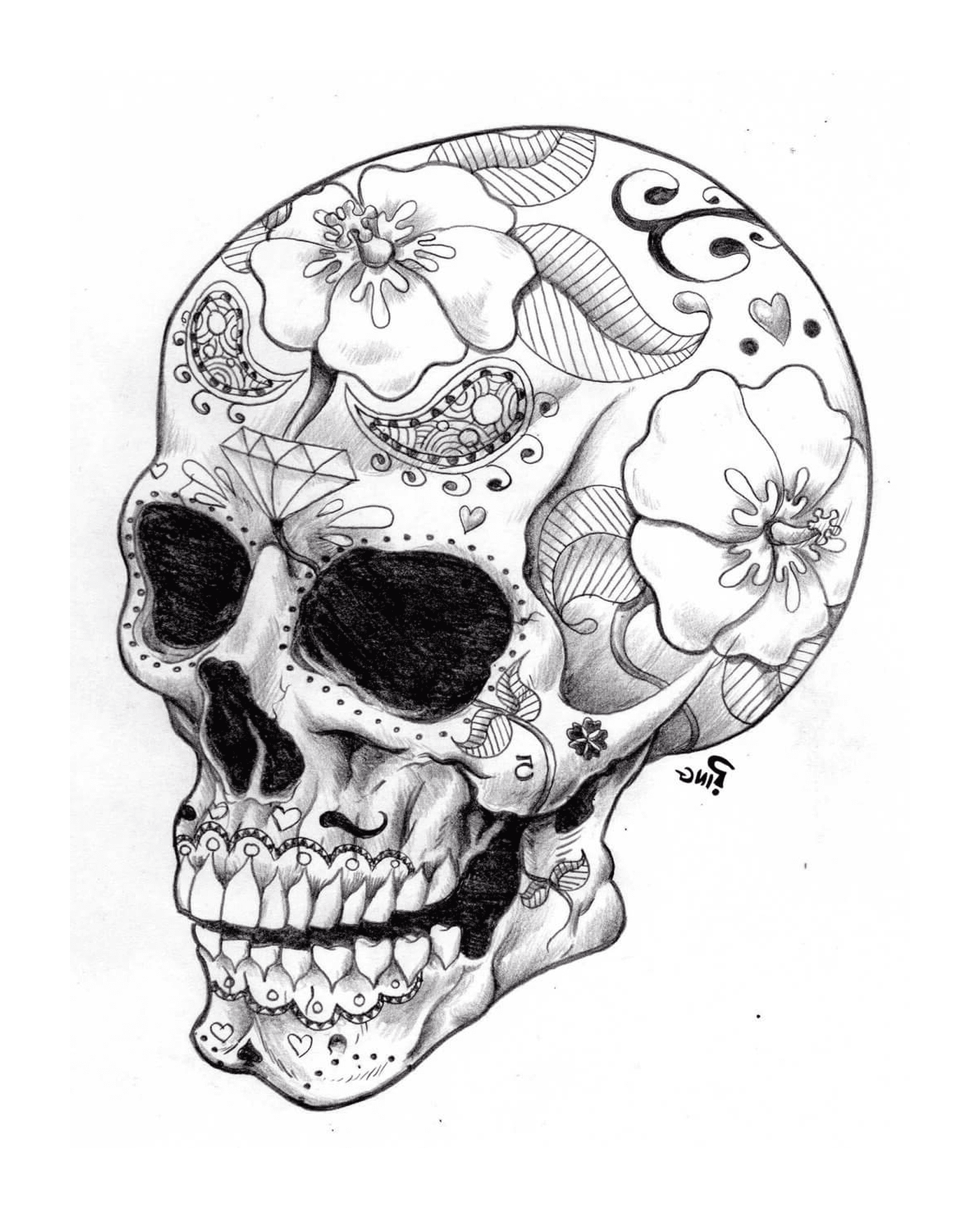  Halloween adulto, esqueleto 2, crânio com flores 