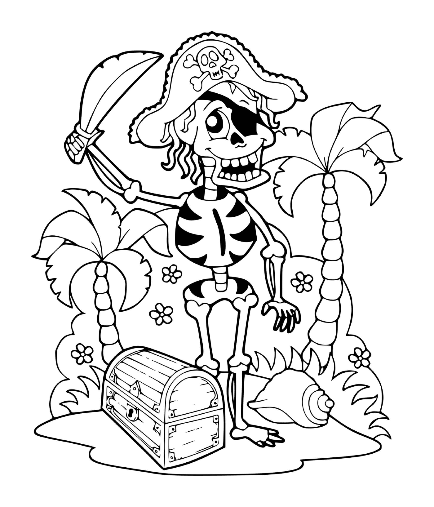  esqueleto pirata com tesouro 