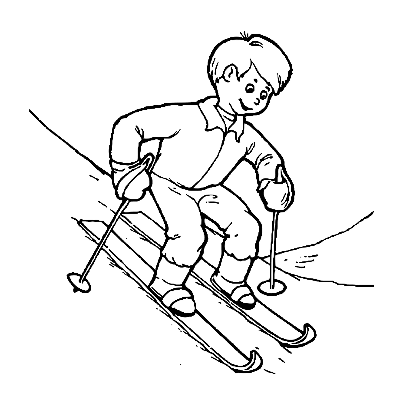  孩子们学着热心滑滑雪 
