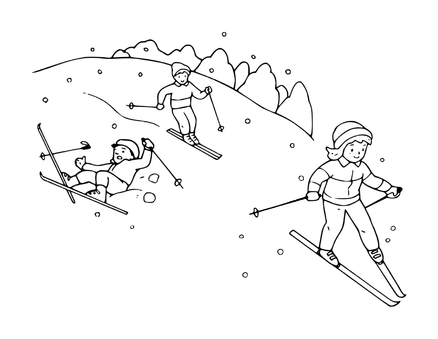  Família se divertindo esquiando juntos 