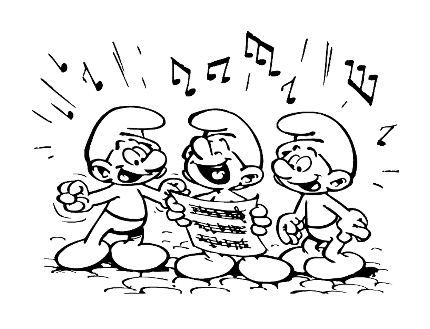  Três smurfs cantam harmoniosamente 