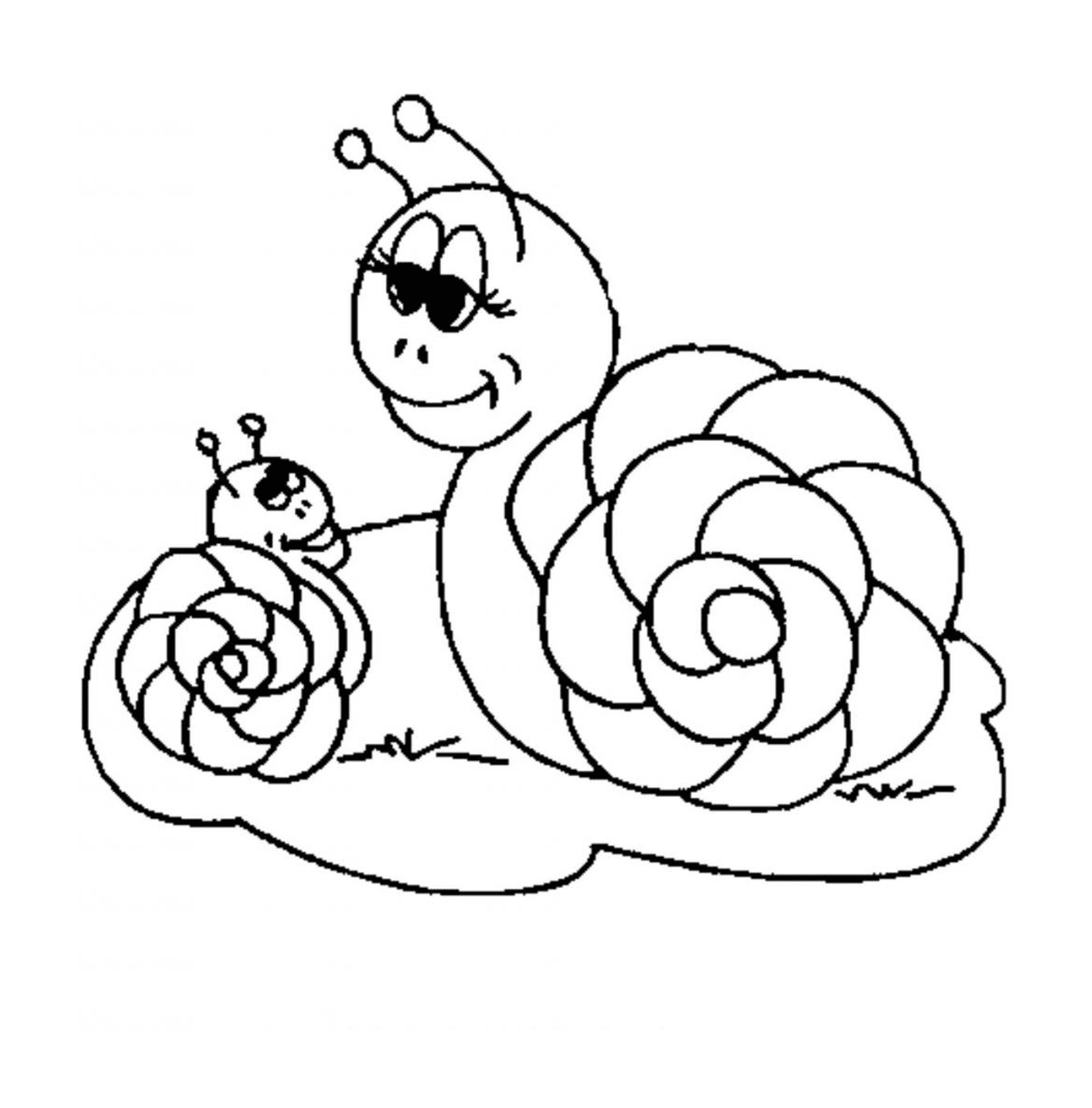  Mama Mama Snail e seu filho com uma abelha 