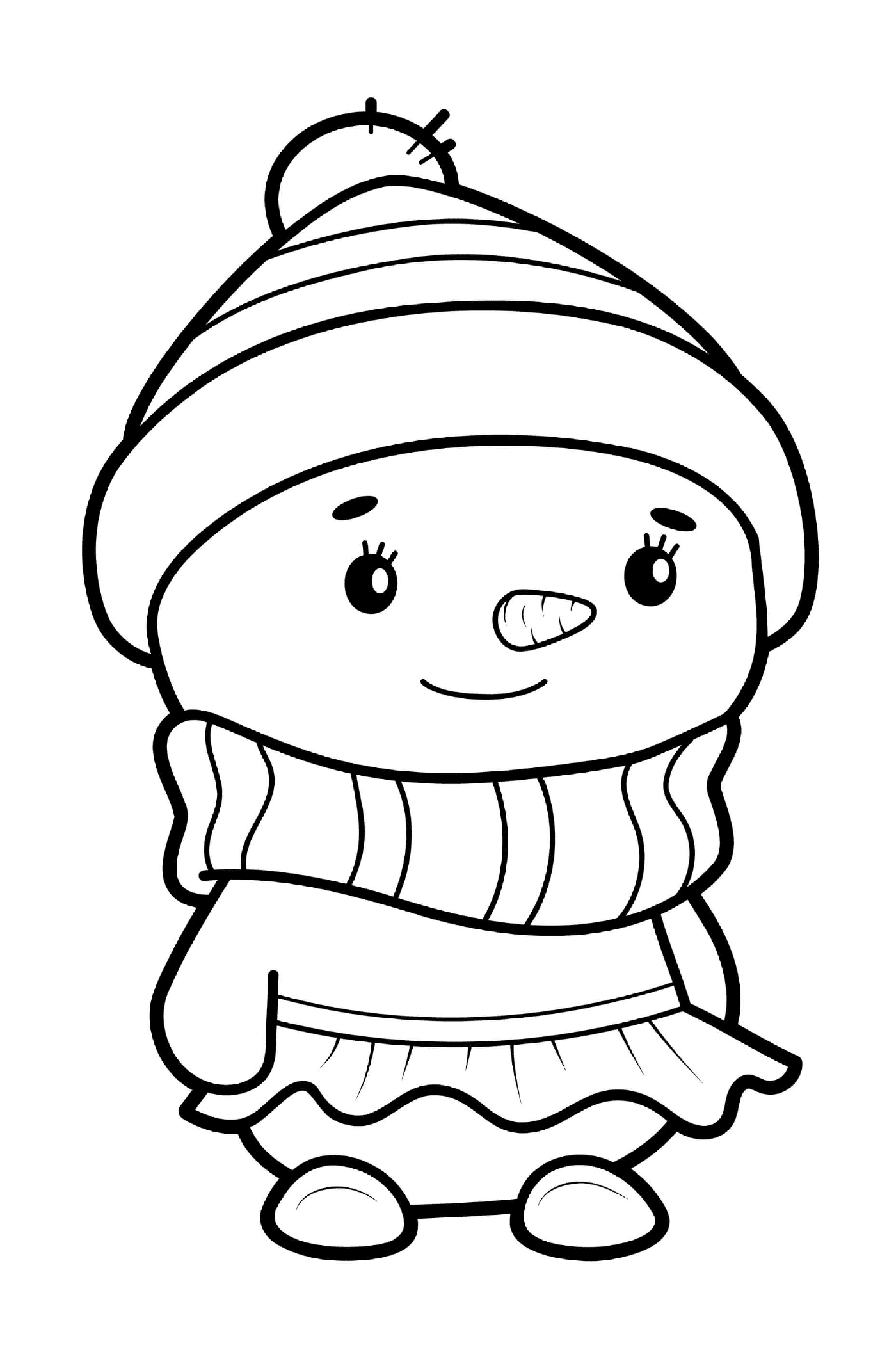  Um boneco de neve vestido como uma menina com um vestido e um chapéu 