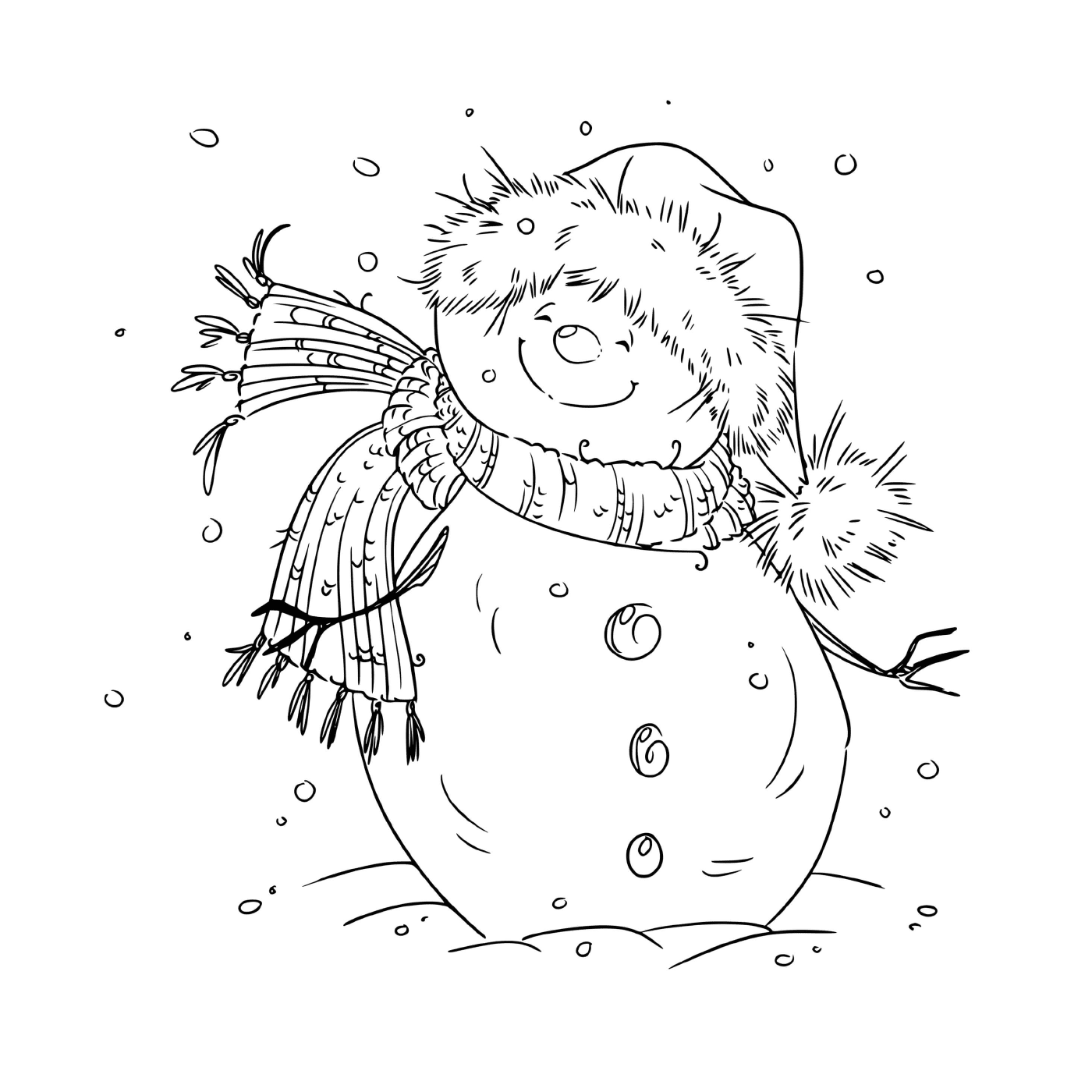  Um boneco de neve sorrindo pelo vento fresco na véspera de Natal 