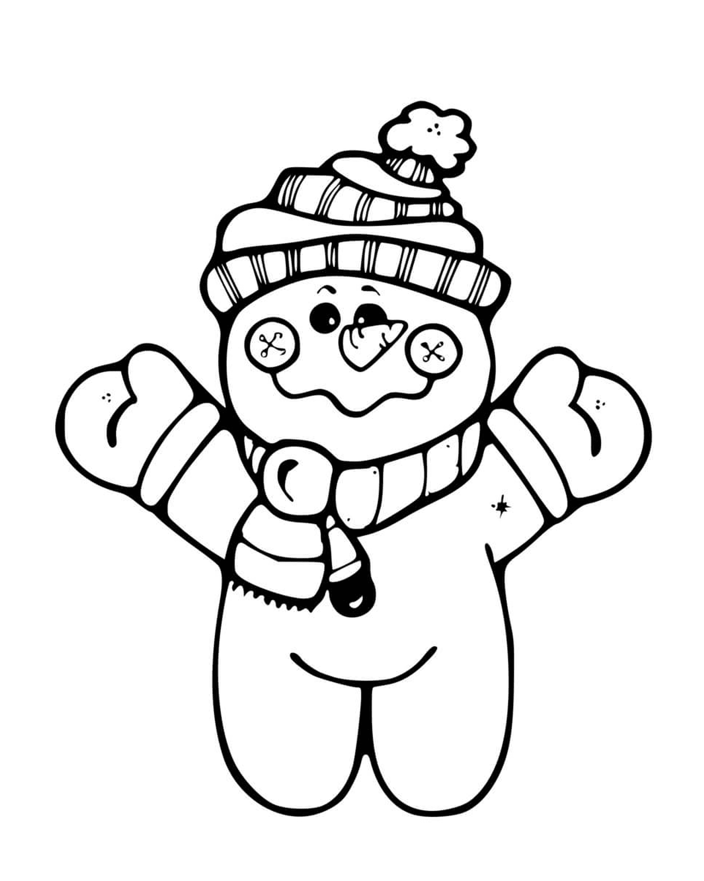  Homem de neve em pé, vestindo uma tuque e um cachecol 