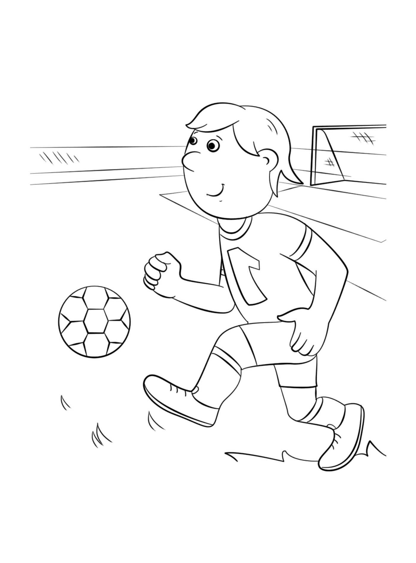  एक लड़का फुटबॉल खेल रहा है 