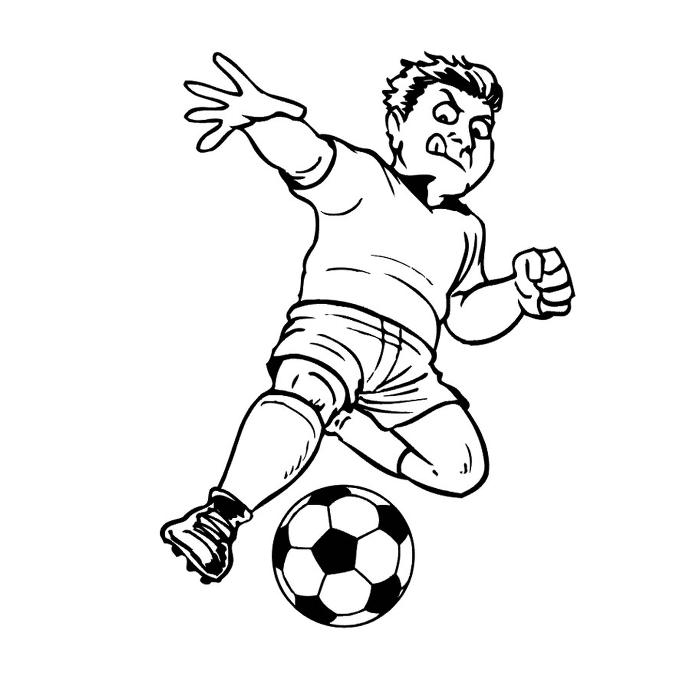  Um homem joga futebol 