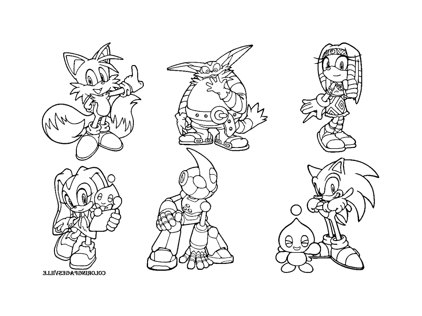  Um conjunto de seis personagens de desenhos animados 