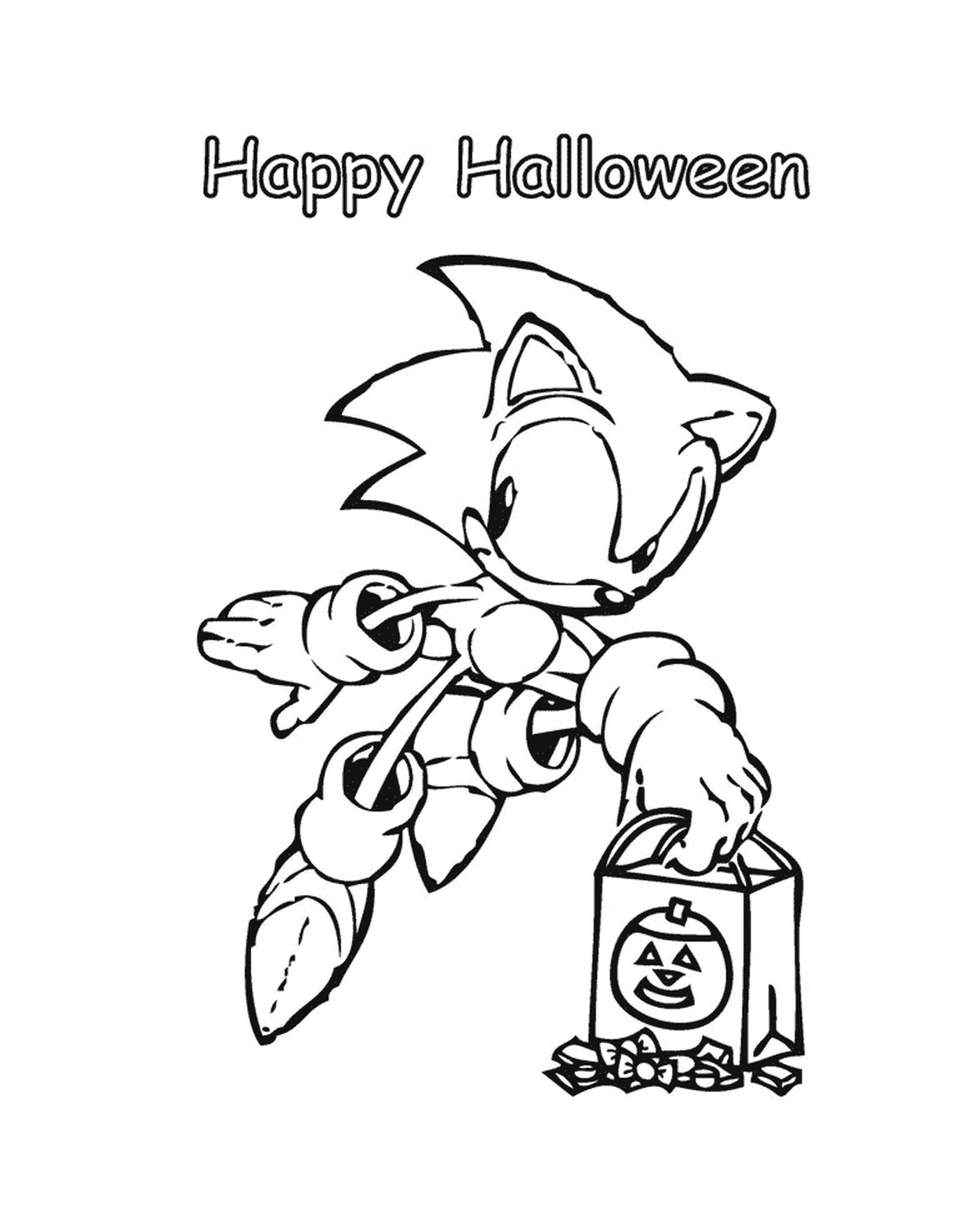  Sonic com um saco de Halloween 