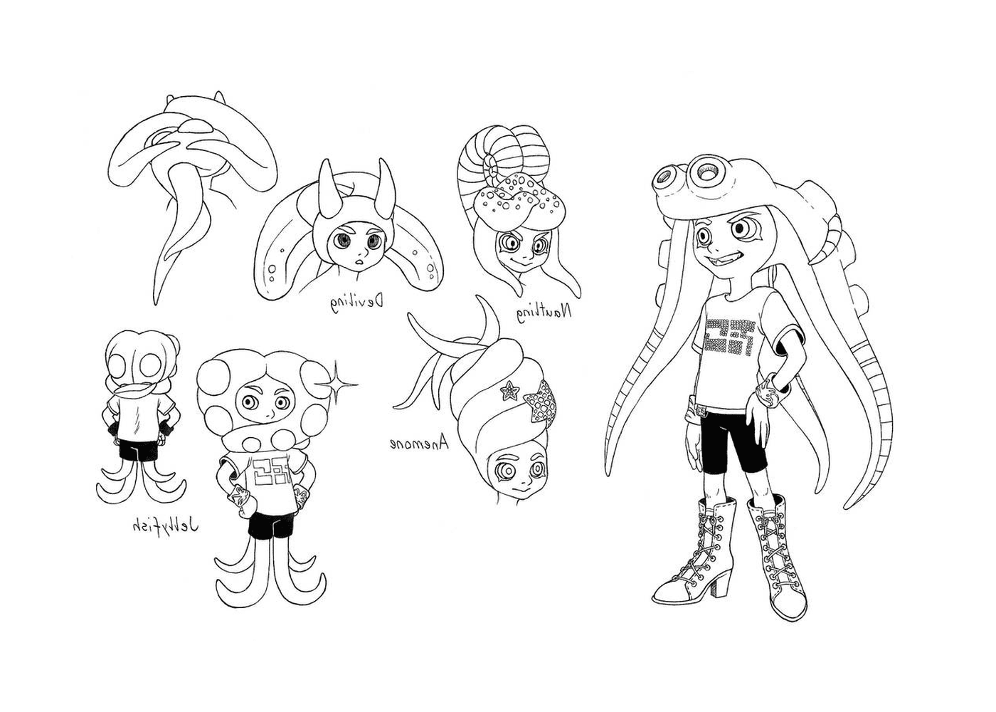  Splatoon, personagem feminina Marie com penteados diferentes 