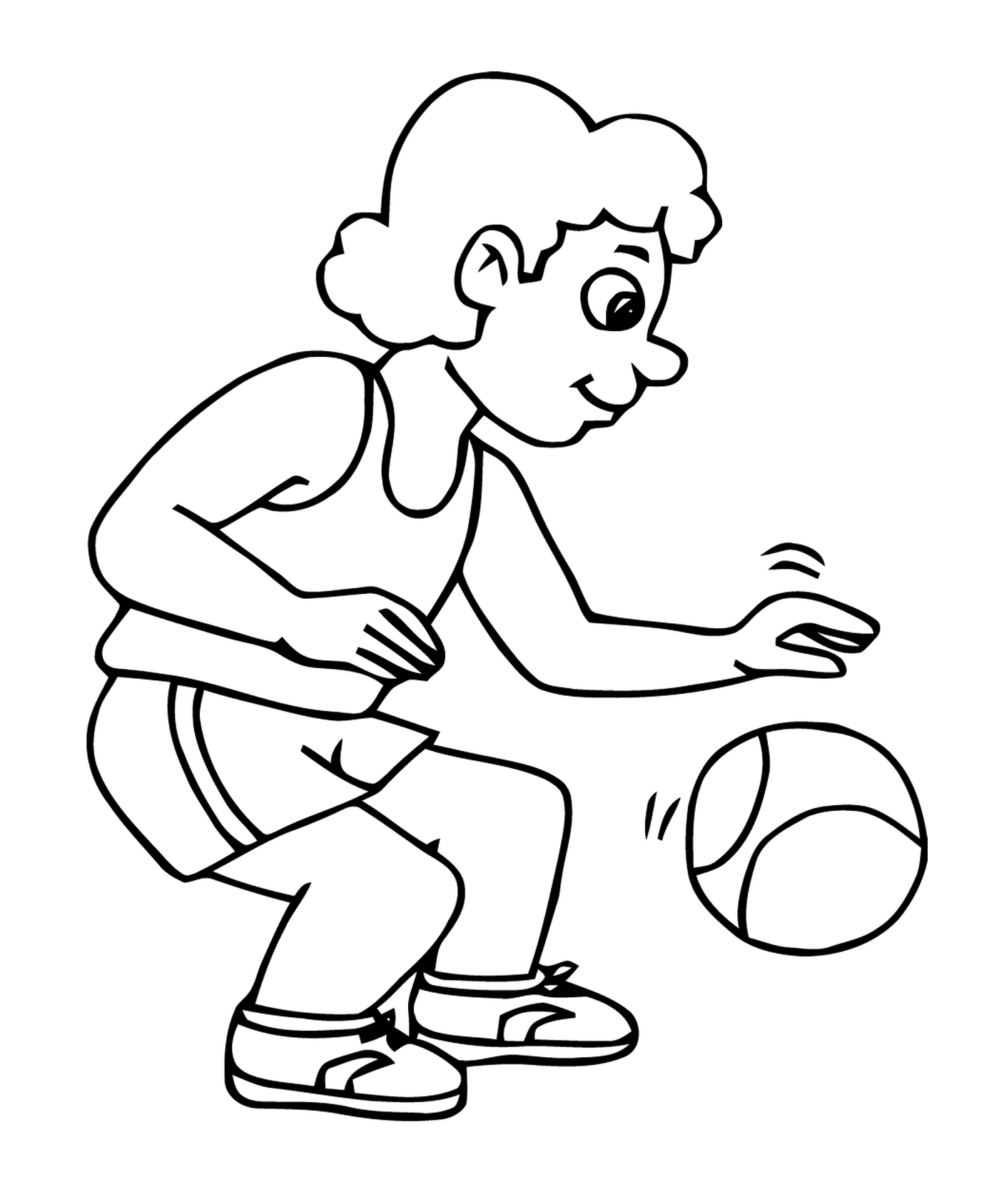  Esporte, basquete, homem jogando com uma bola no chão 