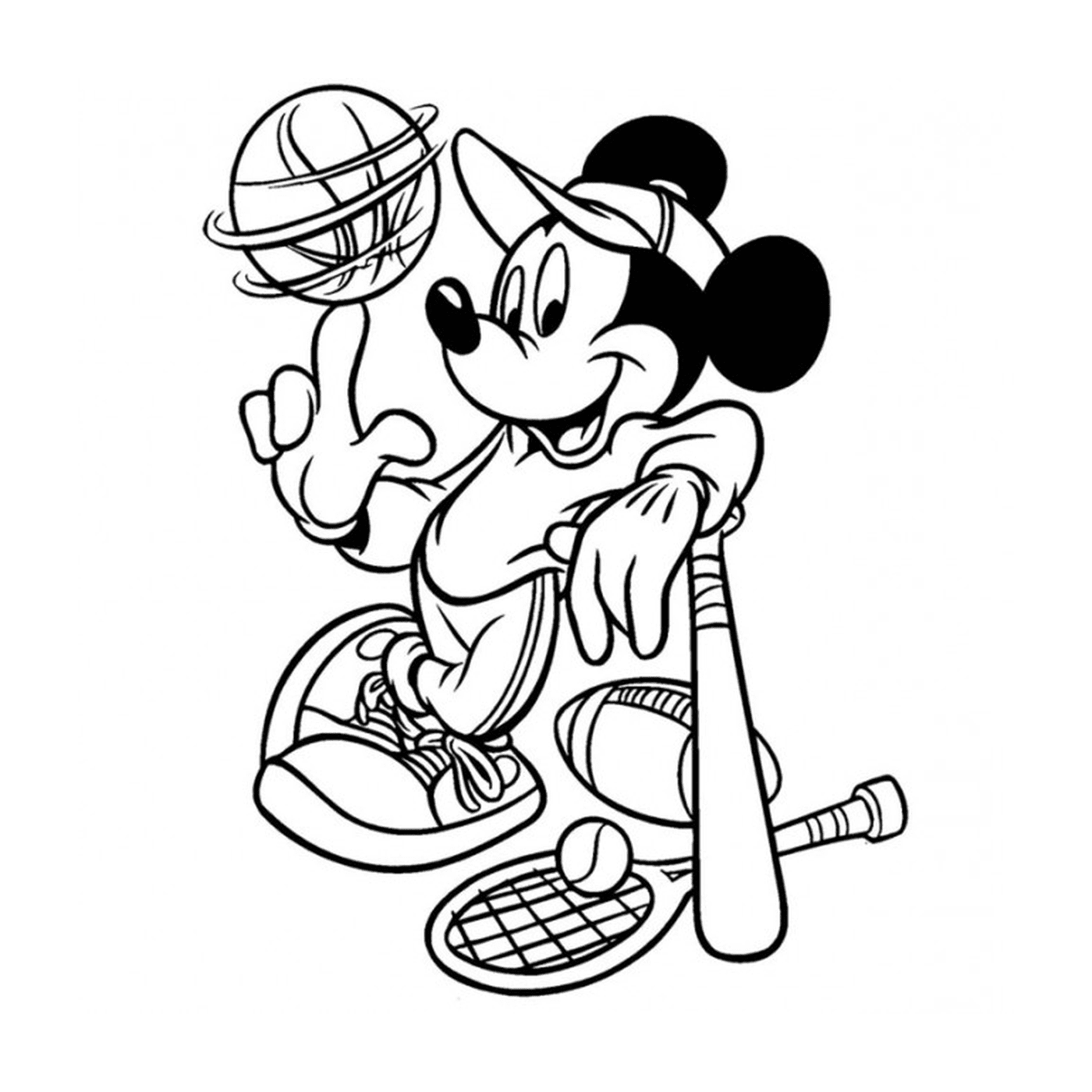  Esporte, Disney, Mickey Mouse segurando um taco de beisebol e uma bola 