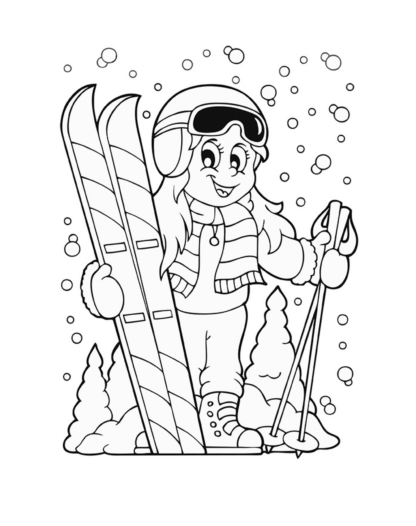  Esporte de inverno, esqui, esqui, menina segurando esquis 