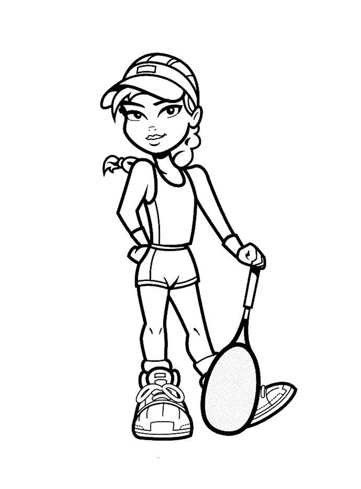  Esporte, tênis, menina segurando um snowshoe 