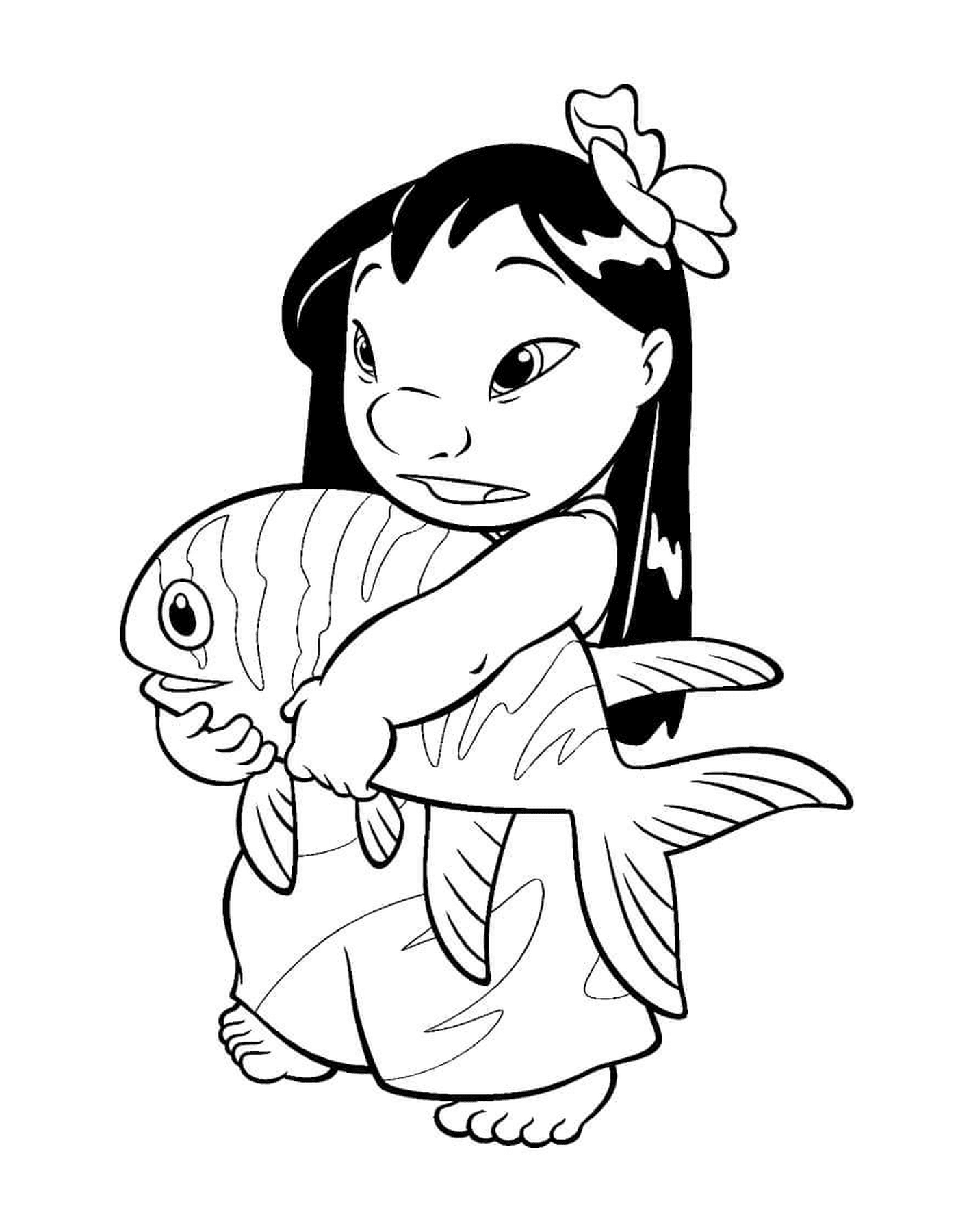  Stitch e Lilo com um peixe 