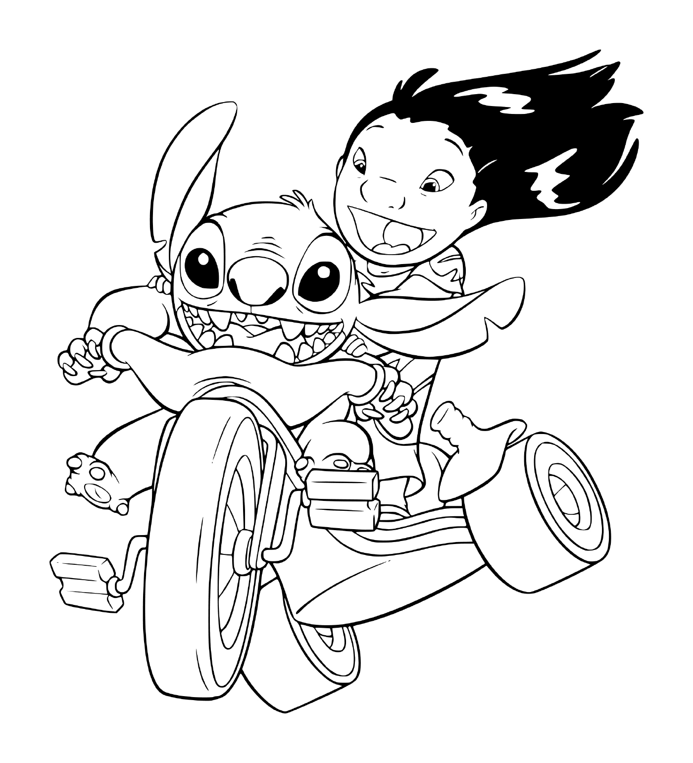  Lilo e Stitch de bicicleta 