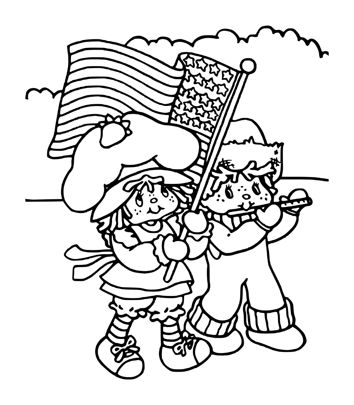  Charlotte em morangos com uma bandeira americana 