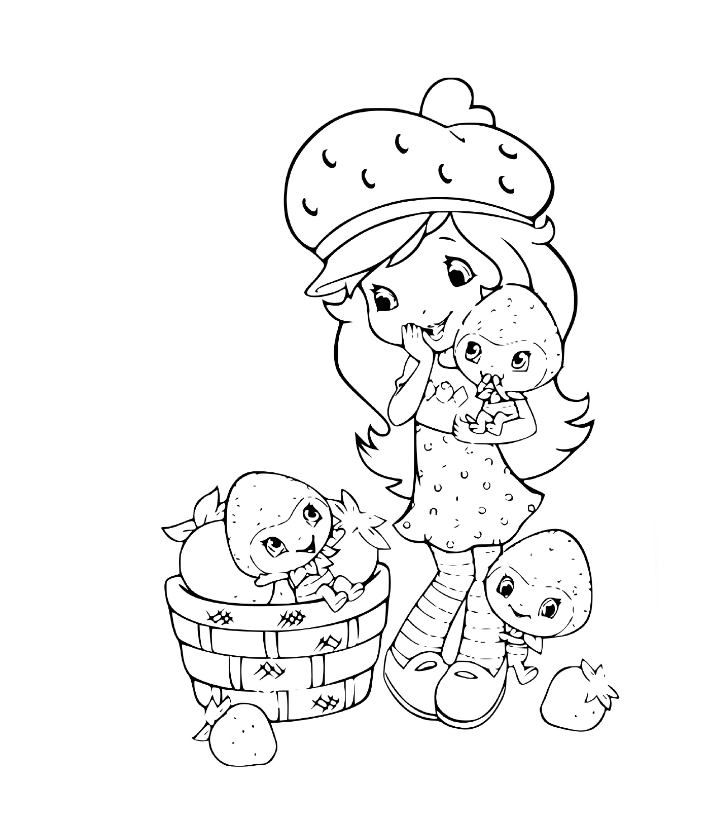 Morango, morango feliz, com seus dois bebês 
