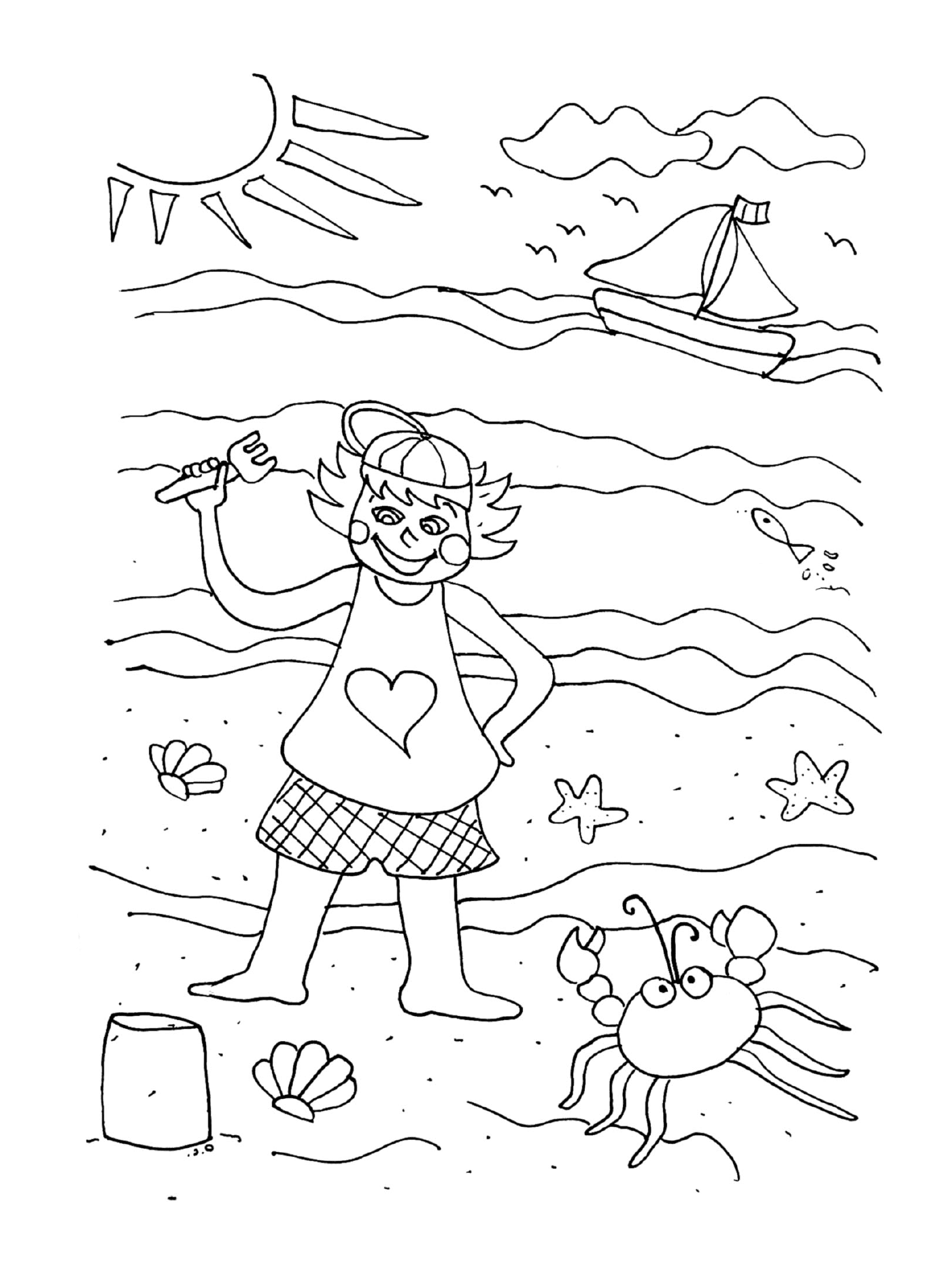  Um caranguejo e um barco sob o sol em férias no mar no verão 