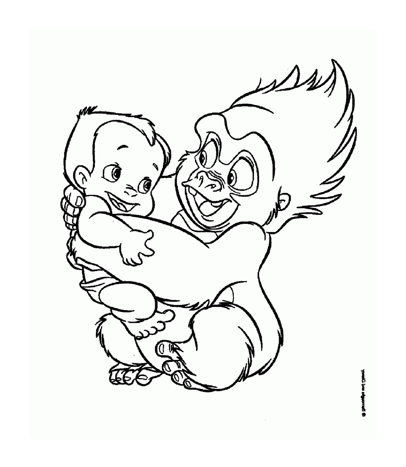  Gorilas adultas e bebês se abraçam 