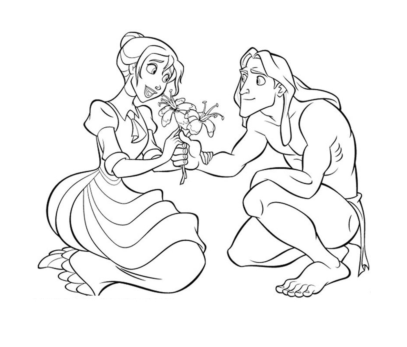  Homem e mulher segurando uma flor 