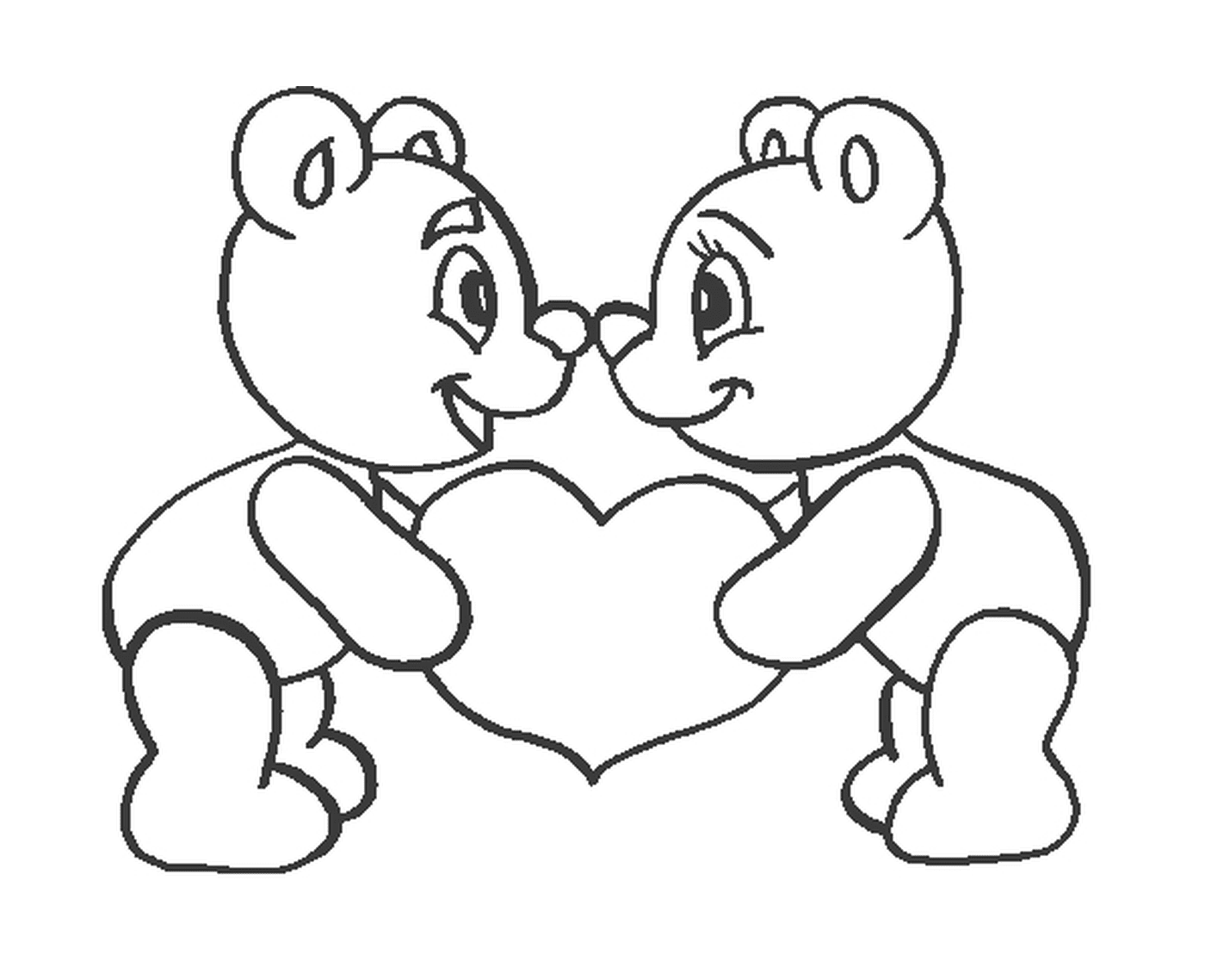  两只泰迪熊抱着一颗心 